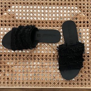 Black Mule Sandals with Fringe